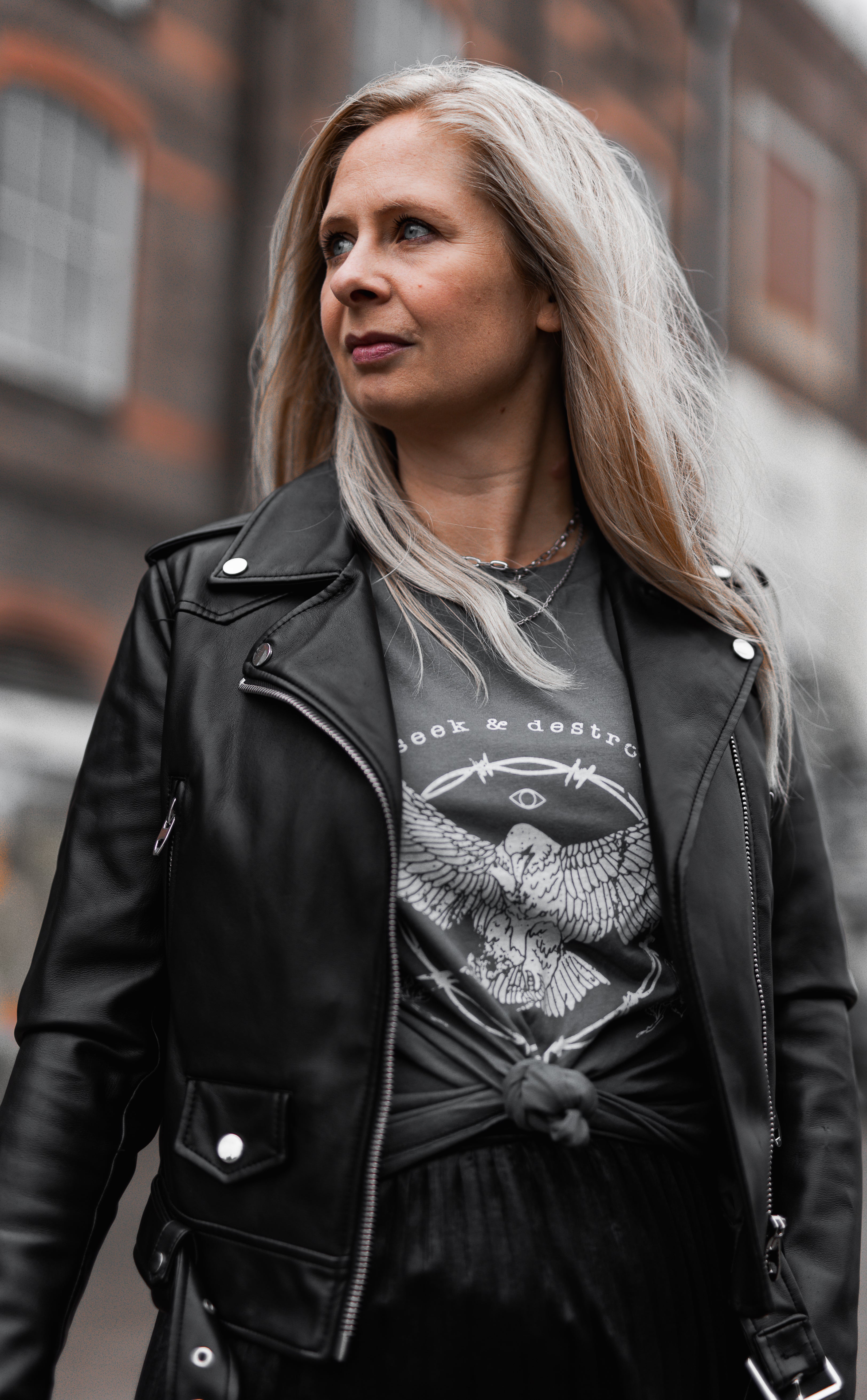 Grijs t-shirt met adelaar afbeelding vintage rock grunge t-shirt